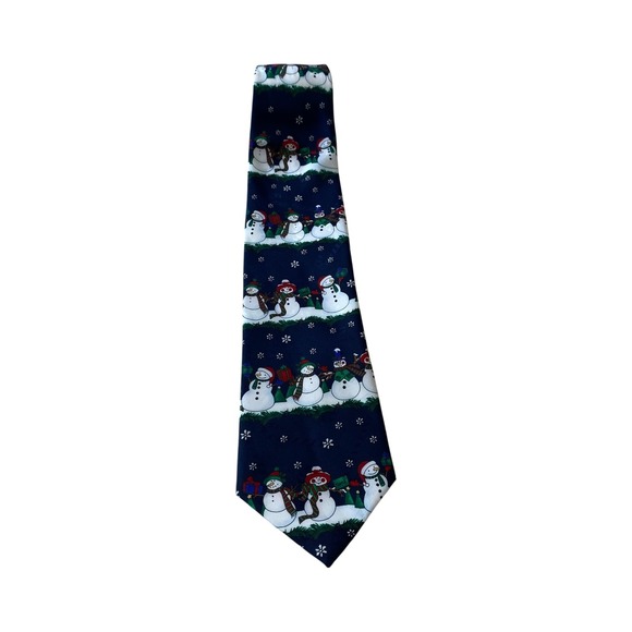 Hallmark Yule Tie Greetings Snowman Christmas Holiday Novelty Print Tie MMG - Picture 4 of 8
